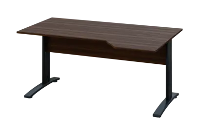 EZK 18 - 164 stůl kancelářský, rohový, pravý, kovová podnož černá, deska 18 mm, široký 1600 mm, ořech královský